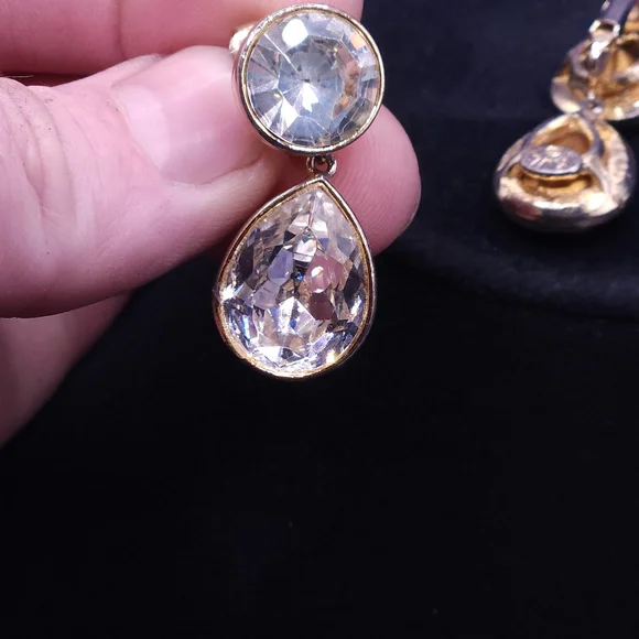 Kenneth Jay Lane Gold and Silver Crystal Earrings - Picture 8 of 14